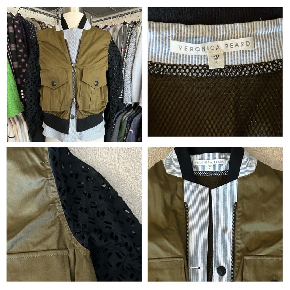 Rare Veronica Beard Multi-Media Bomber Jacket with Eyelet Sleeves